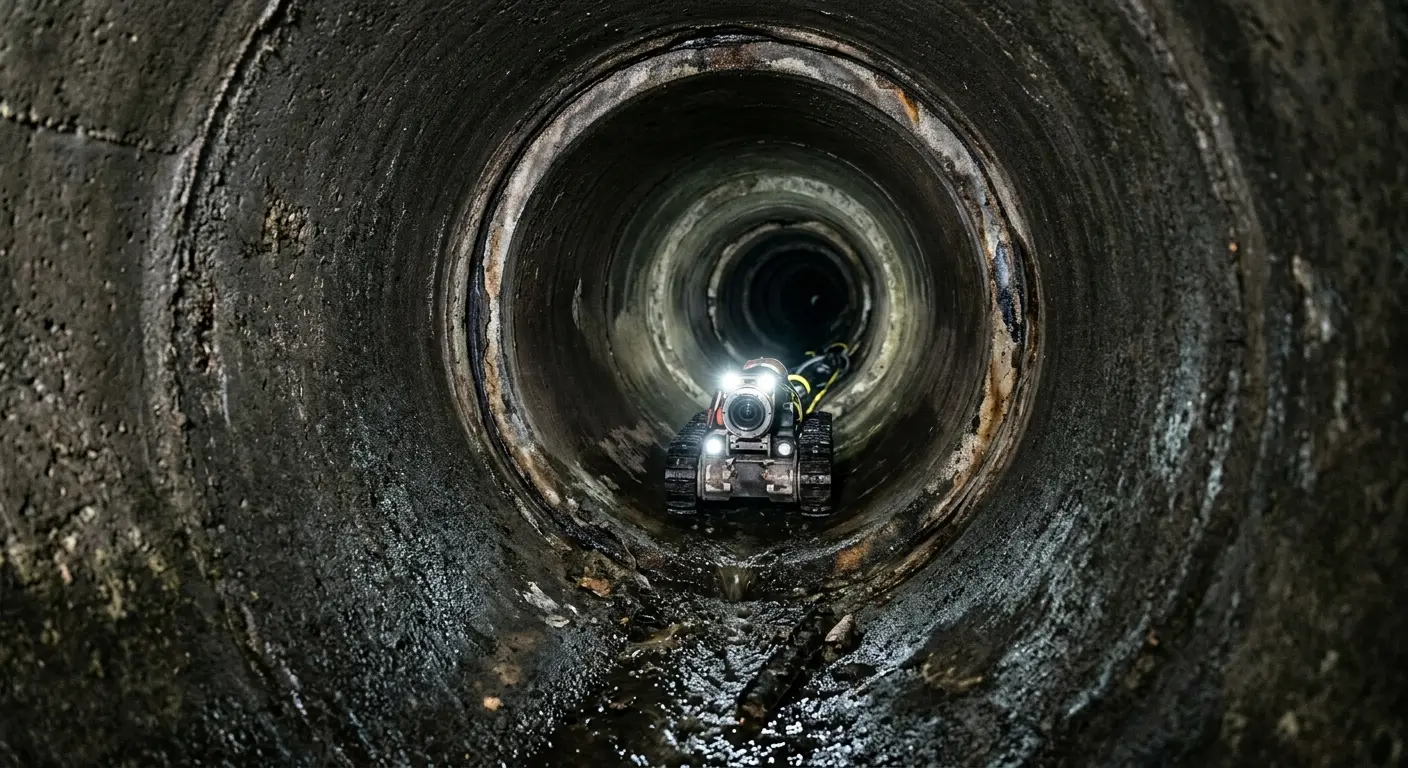 Robotic sewer camera inspecting pipe interior for Sewer Line Cleaning in Paris